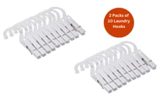 Fox Run Laundry Hooks Clips Clothespin Hangers Plastic White 10 Count, 2-Pack