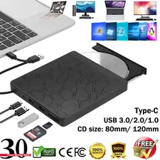 External DVD CD Disk Drive Burner Recorder Type-C+ USB For Laptop Desktop PC 