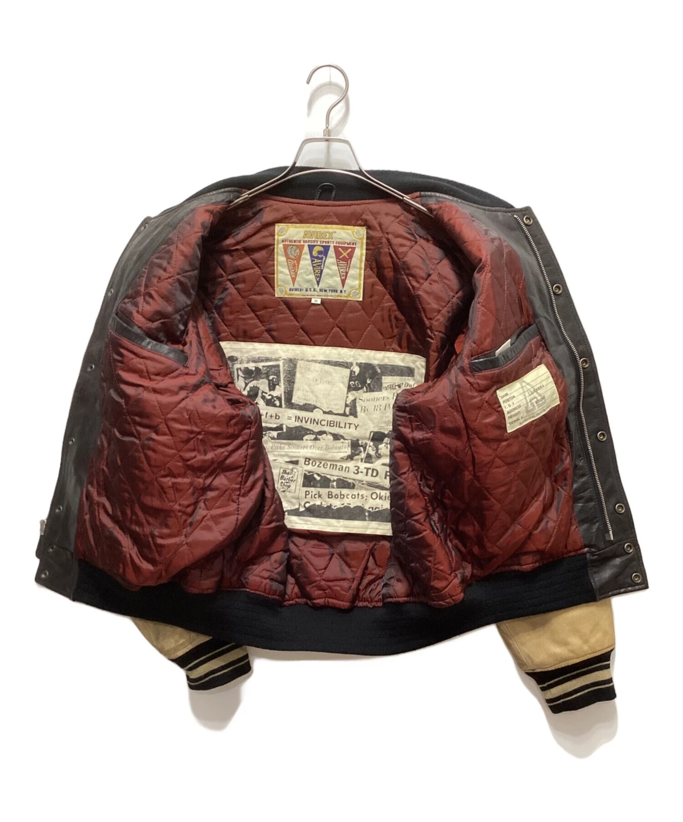 AVIREX 90's Leather Stadium Jacket Varsity Jacket Men's Size M Brown/Black - product detail image 4