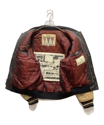 AVIREX 90's Leather Stadium Jacket Varsity Jacket Men's Size M Brown/Black image 4