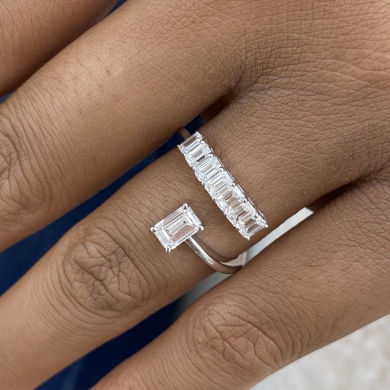 1.3ct Emerald Band Ring White Gold 14K Labcreated Diamond F/VS