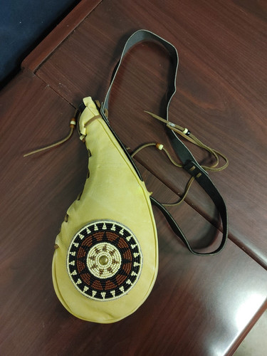 Native American Beaded Deerskin Canteen - Picture 1 of 14