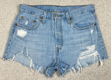 Levi's 501 Shorts Women  s 29 Cutoff Distressed Blue Denim Button Fly Shortie
