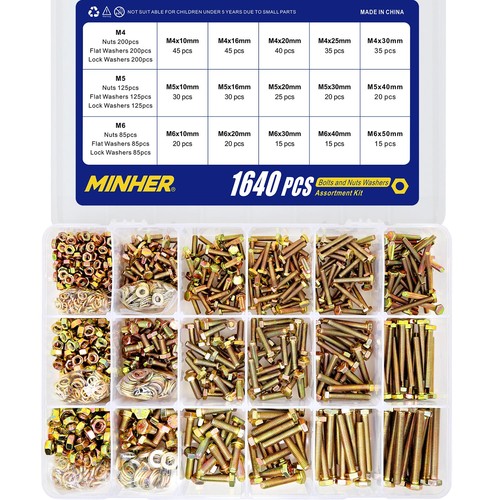 1640PCS M4 M5 M6 Bolts and Nuts Assortment Kit Grade 8.8 Alloy Steel Hex Scre... - Picture 2 of 7