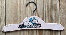 Vintage 1930s Pink Childs Girls Wood Hanger w/Cat Kitten in Basket Blue Bow