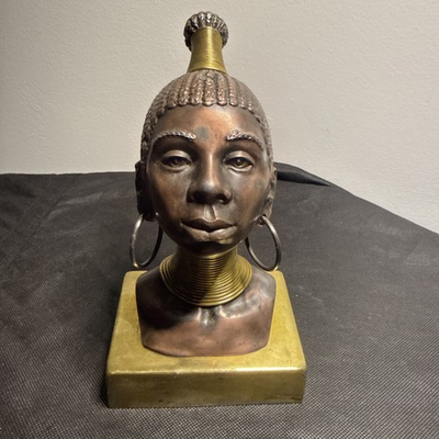 #ad 1940s George Trevino Blackamoor Figure Brass Statue Missing Bowl $100.00
