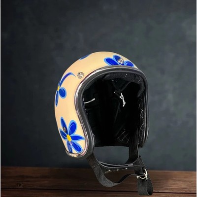 Custom Design Retro Open Face Motorcycle 500TX Helmet Slimhead Flower Painted