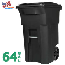 64 Gallon Black Rolling Outdoor Garbage/Trash Can with Wheels and Attached Lid