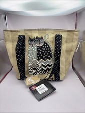 NWT Laurel Burch Loving Cat Feline Double Strap Tote Bag Polka Dot Wide Strap