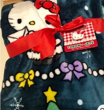 Hello Kitty Christmas Green Plush Throw Blanket New Design 60  x70   Rare  VIRAL
