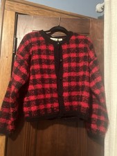 Vintage Paul Harris Design Mohair Black And Red Plaid Cardigan