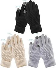 Womens Touch Screen Gloves Winter Warm Knit Fleece Lined Gloves Elastic Cuff Tex