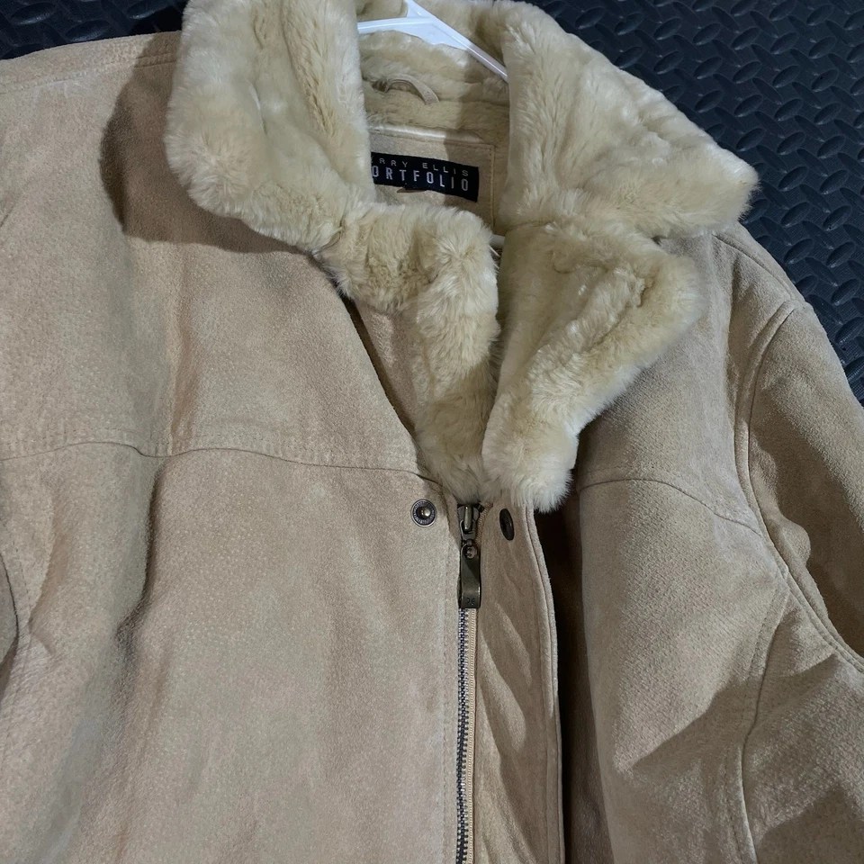 Chaqueta Perry Ellis Portfolio Para Hombre Gamuza Piel de Oveja Forrada Tostada Talla Grande Foto 2 de 4