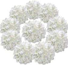 10PCS White Artificial Silk Hydrangea Flower Heads with Stems for Wedding Decor