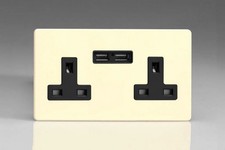 13A Socket Primed + USB 2-Gang Screwless Black Insert Varilight XDY5U2BS.PD