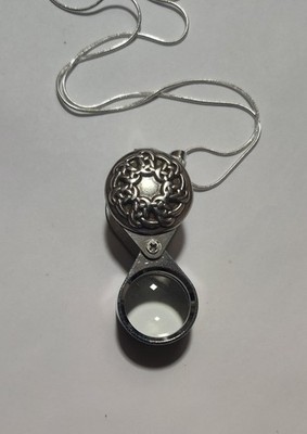 Magnifying Glass Oxidize Silver Tone Celtic Style Unisex Jewelers Loupe Pendant