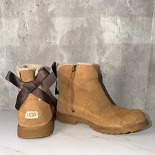 UGG K Cecily bow Brown Ankle Boots with Ribbon Detail sz 3 little girl