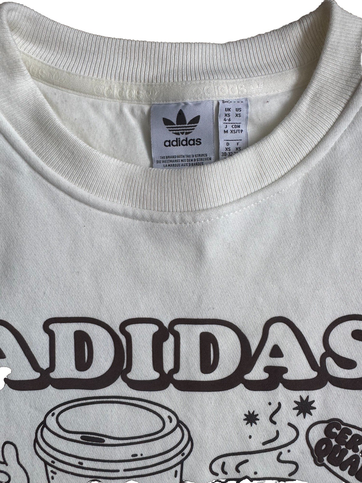 ADIDAS Originals RARE Coffee Club Crew White Sweatshirt Size XS image 8