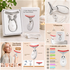 LED Face Neck Massager 7 Color Beauty Device Heated Vibration Rechargeable