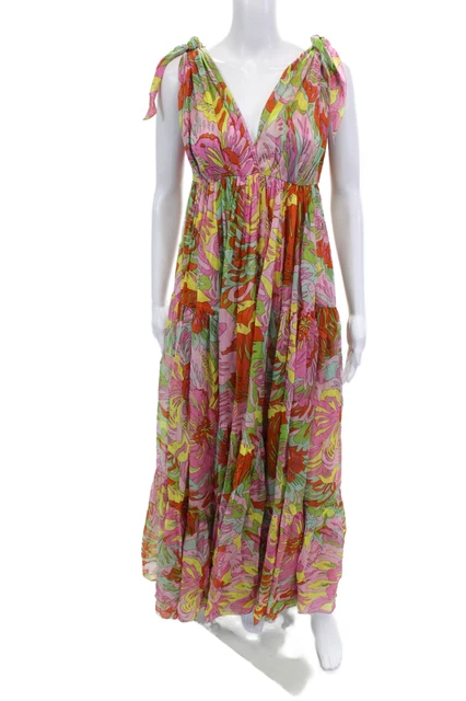 Dolce & Gabbana Womens Silk Deep V-Neck Tie Strap Maxi Dress Pink Size S