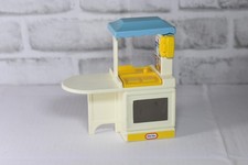 Vintage Little Tikes Dollhouse Kitchen Island - Sink Oven Clock Telephone