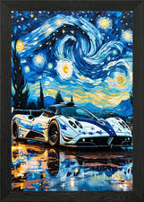 Starry Night Pagani Zonda R Car Framed Wall Art Poster Canvas Print Picture