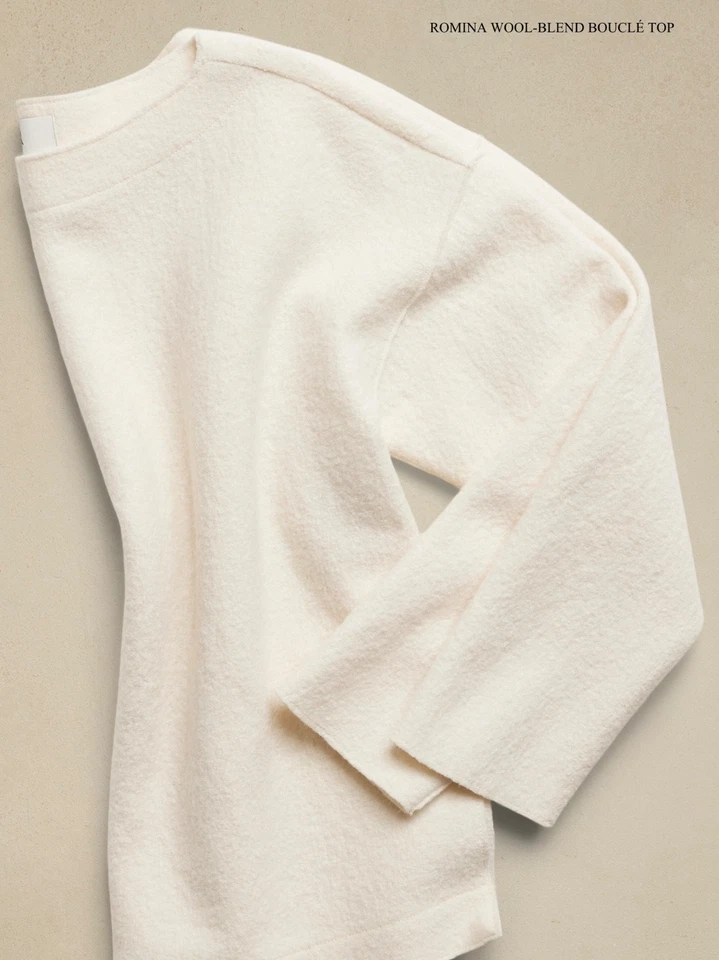 BANANA REPUBLIC Romina Boucle Top Mezcla Lana Helado Vainilla Beige Mujer’s M Foto 3 de 4