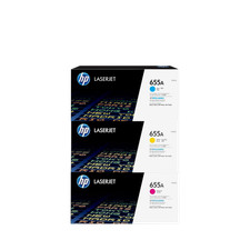 HP 655A 3-Pack Original LaserJet Toner Cartridge CF451A, CF452A, CF453A New O