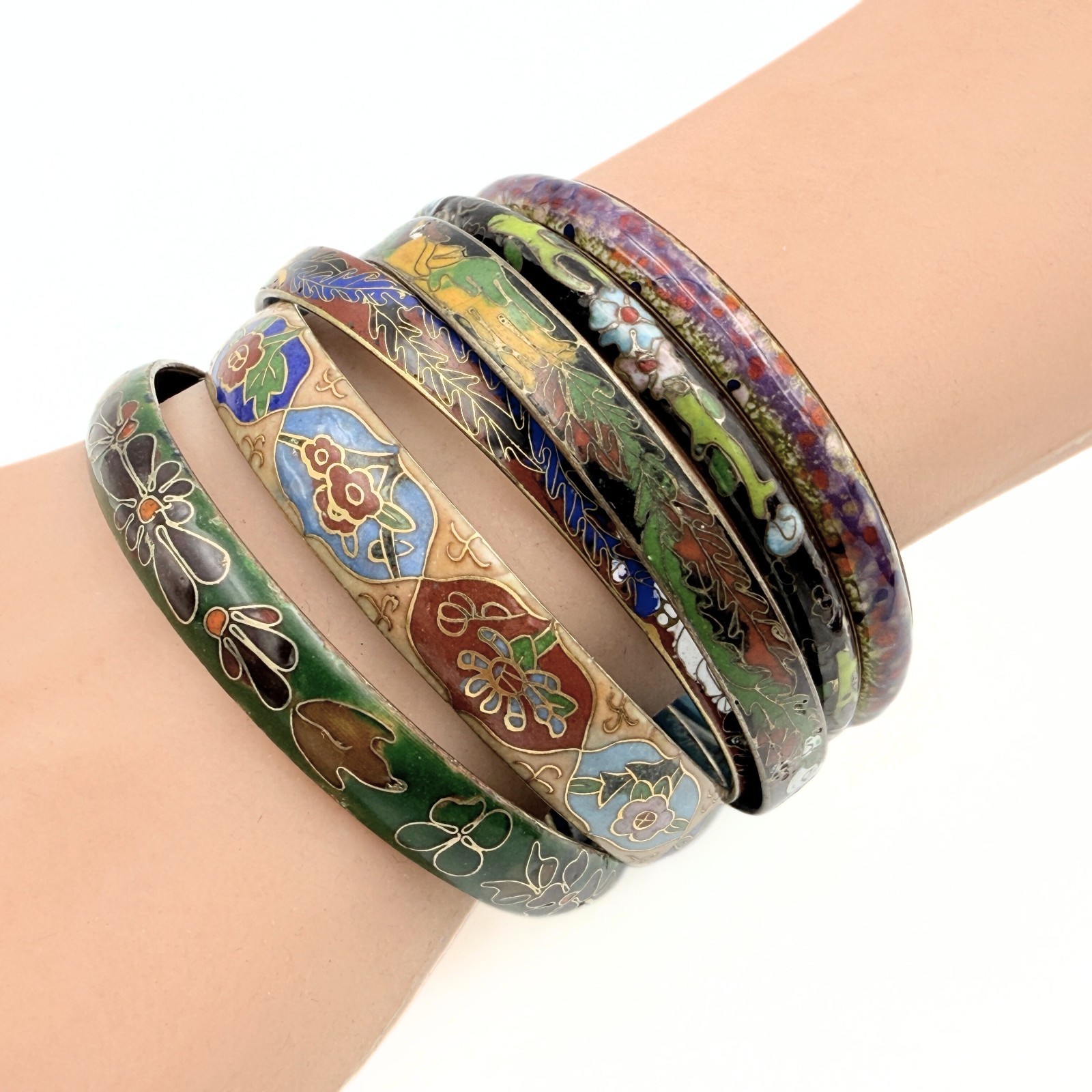 Vintage Chinese Export Stackable 6 Cloisonne Bang… - image 5