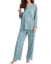2 Piece Womens Bow Pajama Sets Long Sleeve Sleepwear with Pants Soft Crewneck...