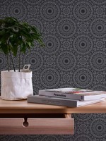 Grafik-Tapete Mit Kreis-Muster GläNzend Glatt – Schwarz, Silber