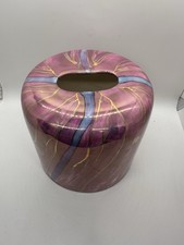 Hand Painted Ceramic Tissue Box Cover 24K Gold Accents Purple Art Pottery