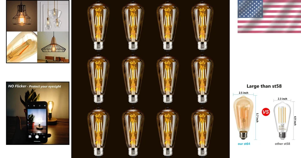Retro Amber Glass Edison Light Bulbs 320 Lumens - Image 2 of 4
