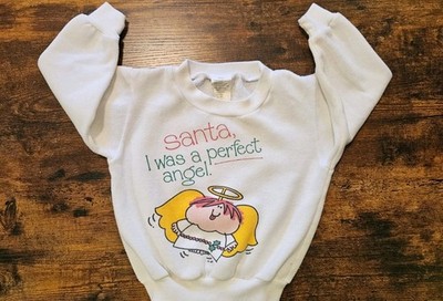 Vintage Avon Sweatshirt 'Santa I Was A Perfect Little Angel' Boys Small