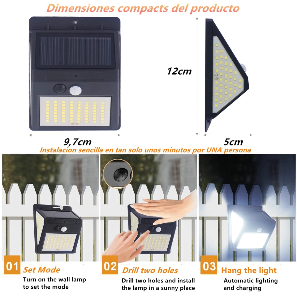 144LED Solarleuchte Fluter mit Bewegungsmelder Solarlampe 3 Modi Strahler 2500LM - Bild 3 von 4