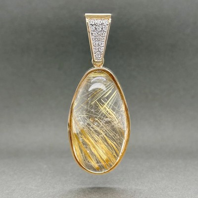 Estate 14K Rose Gold 85.00ct Rutilated Quartz & 0.14ctw Diamond Pendant
