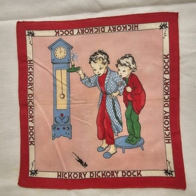 Vtg Childs Hanky Handkerchief Nursery Rhyme Series Hickory Dickory Dock 1930s #2