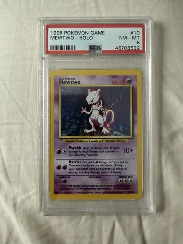 1999 Pokémon TCG Mewtwo Base Set Holo Unlimited Rare PSA 8