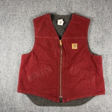 Vintage Carhartt Crimson Red V13 CRI Made in USA Zip Up Vest Size Large Regular