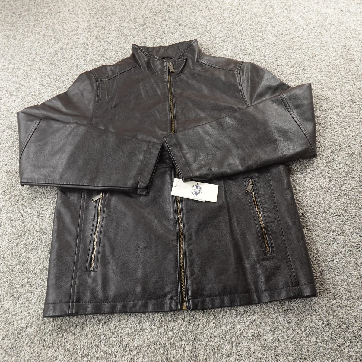 NEW Dockers Jacket Mens S Brown Faux Leather Moto Biker Full Zip