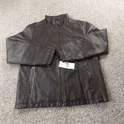 DOCKERS 革ジャン 革ジャケット NEW Dockers Jacket Mens S Brown Faux Leather Moto Biker Full Zip