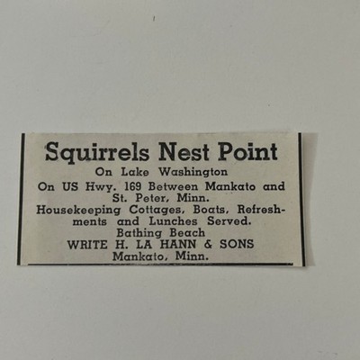 Squirrels Nest Point On Lake WA H LA Hann & Sons Mankato MN 1948 Ad SAJ4-S15