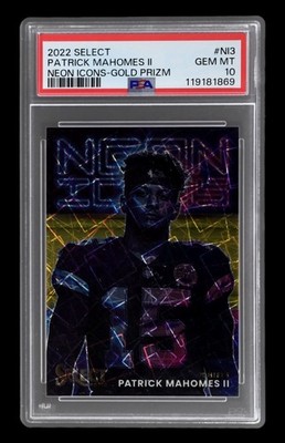 2022 Panini Select Neon Icons Gold Prizm Patrick Mahomes II 1/10 Gem Mint PSA 10