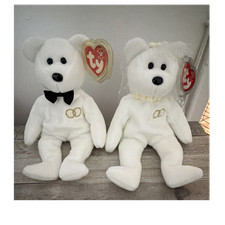 Ty Beanie Baby Mr.  Mrs. Wedding Bear Set Retired Original Plush