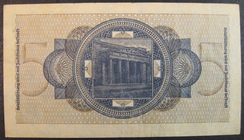 Banconota 1939-1945 Germania 5 Reichsmark, Mark, Bank, Paper Money, Banknote World - Foto 3 di 3