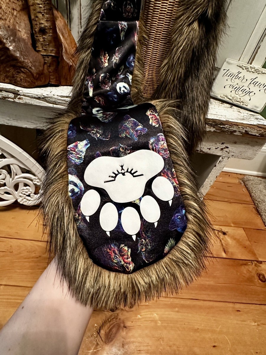 RARE SpiritHoods Fluffy Brown Bear Paisley Spirit Hood Rave Hat Faux Fur OG Bear SpiritHoods We Are All Animals Grizzly Brown Bear Spirit  main image 3