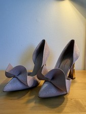 Betsey Johnson Glitter Bow High Heels Pointed Toe Pink Size 7.5M-pre-owned