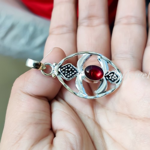 Pendentif Argent 925 Fait Main – Grenat Du Mozambique – Bijou Chaîne Pierre Précieuse