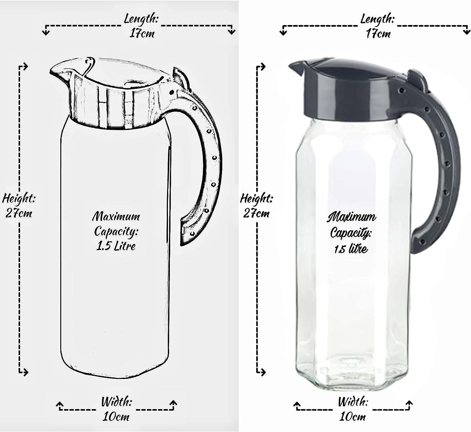 1.5 L Glass Fridge Door Jug Water Pitcher with Plastic Lid Cocktail