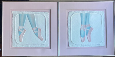 RARE Pair Wess Smith Signed Framed Pressed Paper Ballet Slippers Figi Graphics